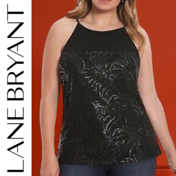 Lane Bryant Tops - Lane Bryant black tunic tank top with front floral sequin overlay- 18/20